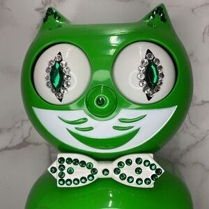 RARE Jeweled Classic Green Kit Kat Cat Klock Clock
